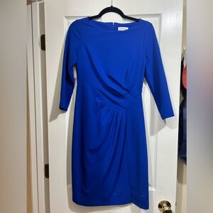 Calvin Klein Royal Blue Women's Knee Length 3/4 Sleeve Sheath Dress Size 2